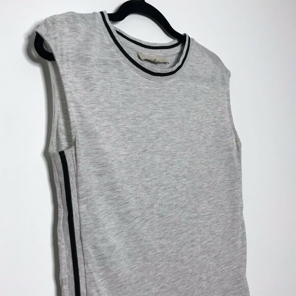 LOFT XS Sleeveless Side Stripe Tee Light Heather Gray Rounded Hem Womens - Picture 3 of 7